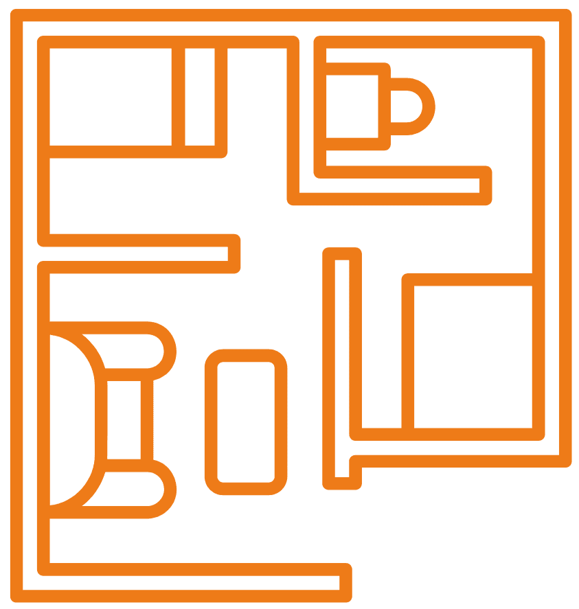 Icon of a kitchen floor plan layout, representing kitchen fitting or interior layout planning