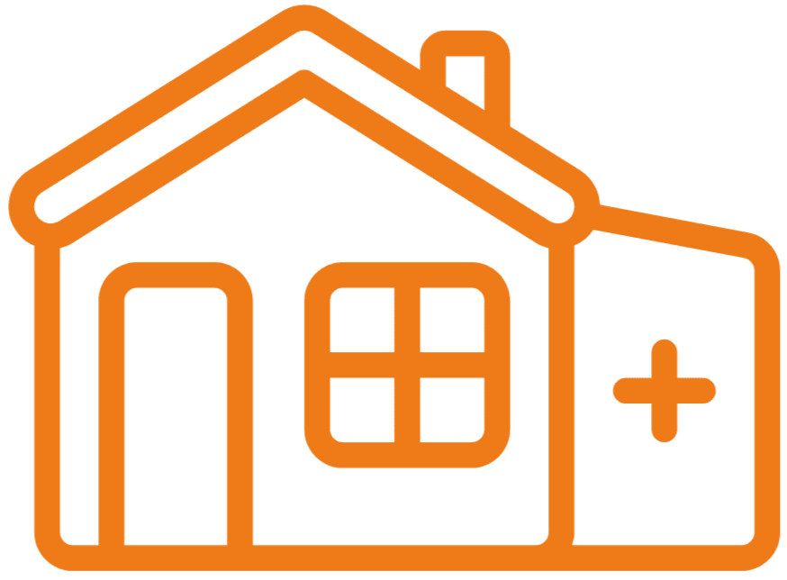 Icon of a house with a plus sign, representing home extensions
